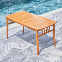 Eucalyptus Wooden Outdoor Dining Table with Umbrella Hole - $357.64