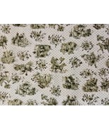 Vintage English Cottage Scene Cotton Fabric Remnant 83&quot; X 35&quot; Green &amp; White - $20.36 CAD