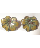 Vintage TRIFARI Flower Pierced Earrings Silver-tone W/Yellow/Green Enamel - £15.94 GBP