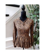 Time and Tru Peplum Blouse Women Small Brown Black Leopard Print Long Sl... - $33.96 CAD