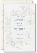 Floral Wedding Invitations Embossed Peony Flower Pearl Foil Boho Garden Sketch - £240.77 GBP