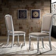 Iris Turned Leg Wood Dining Chairs By Roundhill Furniture, Set, Weathered White. - £139.05 GBP