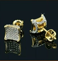 2Ct Redondo Corte Diamante Imitación en Racimo Pendientes 14K Baádo Oro Amarillo - £59.83 GBP