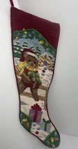 Large Vintage Embroidered Needlepoint Christmas Stocking 24 Inches  Teddy Bear - £17.23 GBP