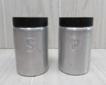 Vintage Aluminum Salt &amp; Pepper Shaker Set Black Screw On Lids made in Italy - $15.58