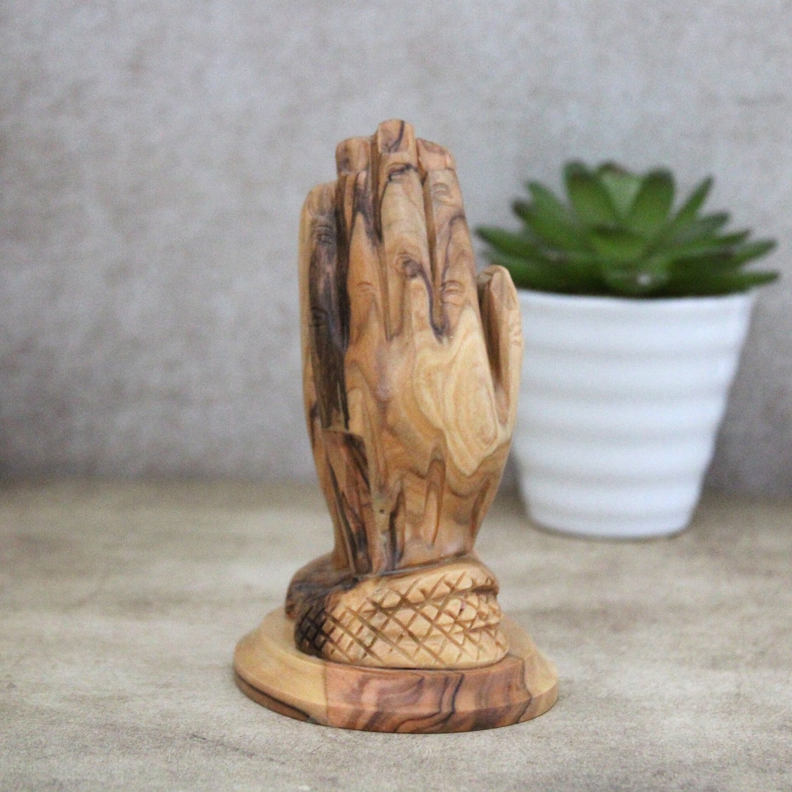 Primary image for Beautiful Hand Carved Olive Wood Praying Hands, Made in the Holy Land Jerusalem,