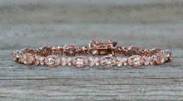 15.00CT Oval Schliff Pfirsich Morganit &amp; Diamant Tennis Armband 14K Rosegold - £287.30 GBP