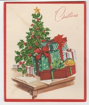 Vintage Christmas Card Gifts Cards Tree Die-Cut Trim Holiday Holly 1960&#39;s - £7.00 GBP