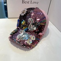 Handmade Diamond Flower Swan Baseball Cap Women&#39;s Colorful Glitter Sun Shade Duc - £20.19 GBP