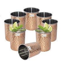 Prisha India Craft Steel Copper Glass Tumbler, Hammered Design, Capacity 250 ML, - £51.17 GBP