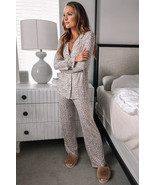 White Leopard Print Long Sleeve and Pants Pajamas Set - $669.56 MXN