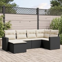 6 Piece Patio Sofa Set with Cushions Black Poly Rattan - $9,936.06 MXN
