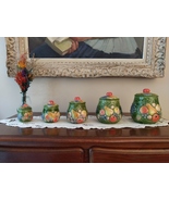 Set of 5 jars spice in fruit decor barbotine, late 20th - €38,35 EUR