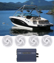 4) Rockville RSM65W 6.5&quot; Slim Marine Boat Speakers+Hifonics Amplifier - £207.82 GBP