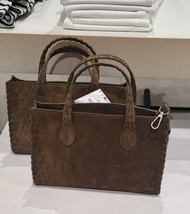 ZARA BNWT 2025. GREEN KHAKI BRAIDED LEATHER SPLIT SUEDE CITY BAG. 6233/6... - $146.99
