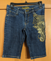 SOUTHPOLE Womens Dark Wash Blue Stretch Denim Jean Shorts Embroidered Si... - $18.33