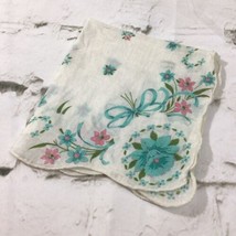 Vintage Handkerchief Floral Print Teal Pink White Rectangular 11” X 10” - $14.84