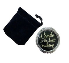 Ganz A Smile is the Best Make Up Mini Compact Mirror with Fabric Pull Ba... - £8.84 GBP