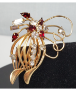 Vintage Red &amp; White Crystal Rhinestone Flower 1/20 10Kt GF Brooch Pendant - $53.17