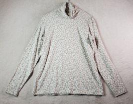 Lands&#39; End Shirt Top Women medium White Gray Floral Knit Long Sleeve Turtleneck - £9.99 GBP
