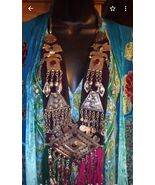 DELUXE XL TURKOMEN SILVER  SPARKLE MEDALLION TRIBAL ATS GYPSY NECKLAS - $128.69