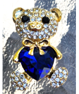 Rhinestone &amp; Crystal Goldtone Teddy Bear Brooch / Pendant **Cute** - £8.61 GBP