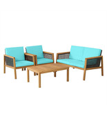 4 Pieces Patio Rattan Furniture Set with Removable Cushions-Turquoise - ... - €532,23 EUR