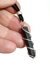 Black Tourmaline Necklace Pendant Silver Wire Wrapped Gemstone Protection - £5.38 GBP