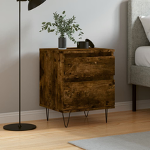 Industrial Rustic Smoked Oak Wooden Bedside Table Cabinet Side Tables 2 Drawers - £39.23 GBP