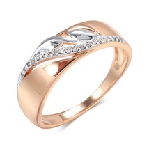 New 585 Rose Gold Leaf Crystal Wave Rings for Women 6mm Wide Mixed White Natural - £10.49 GBP