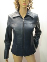 IDENTIFY Navy Blue Full Zipper Soft Leather Jacket 4 Lined Pockets Zip S... - £39.36 GBP