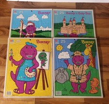 Vintage Barney 25 Piece Wooden Puzzle Lot Of 4 Milton Bradley Hasbro Lyons 1992 - £31.00 GBP