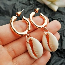 IF ME Fashion Sea Shell Pearl Earrings for Women Bohemian Gold Metal Cowrie Conc - £7.60 GBP