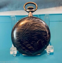 1910 POCKET WATCH 15 JEWELS SILVER NIELLO HUNTER CASE ART NOUVEAU SERVICED - $660.25