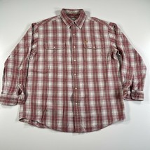 Orvis Flannel Pearl Snap Shirt Mens L Red White Plaid Long Sleeve Cotton Soft - £16.64 GBP
