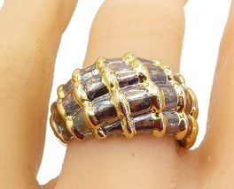 925 Sterling Silver  Vintage Shiny Two Tone Fluted Dome Band Ring Sz 11 ... - $58.17
