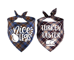 NEW Dog Thanksgiving Triangle Plaid Bandanas Set of 2 turkey taster, nic... - $10.95