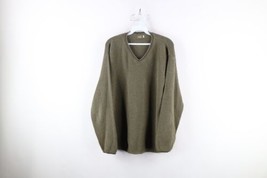 Vintage 90s Streetwear Mens M Blank Thermal Waffle Knit V-Neck Sweater Green USA - £46.62 GBP