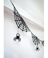 Spider web garland Halloween hand crochet ornament with spiders Hallowee... - $28.00