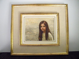 Mid Century Girl Portrait Oil on Canvas by Listed Mexican Artist Reynald... - £950.96 GBP