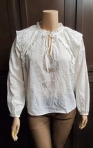 1X INC White Ruffle Eyelet Lace Sheer L/S Shirt &quot;Indigo&quot; 100143768W - £12.66 GBP