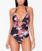 One Piece Swimsuit Plunge Black Floral Print Size XS BAR III $88 - NWT - £14.07 GBP