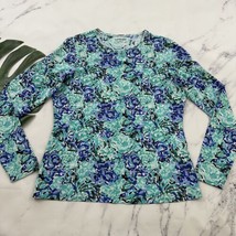Lands End Womens Swim Shirt Cover Up Top Size S 6-8 Blue Teal Floral Long Sleeve - £20.99 GBP