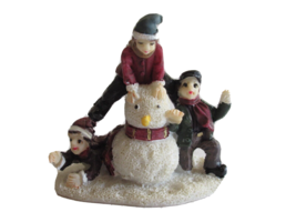 Christmas Village Figurine Children Kids Friends Boys Snowman Winter Snow Fun 2&quot; - £7.46 GBP