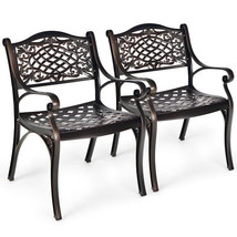 2-Piece Outdoor Cast Aluminum Chairs with Armrests and Curved Seats-Copp... - £186.39 GBP