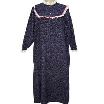 Vintage Texsheen Blue Floral Nightgown Prairie Ruffle Size M Maxi Long S... - $39.55