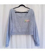 Victoria&#39;s Secret PINK Cropped Sweatshirt Slouchy BLUE Distressed Raw Ed... - €33,42 EUR