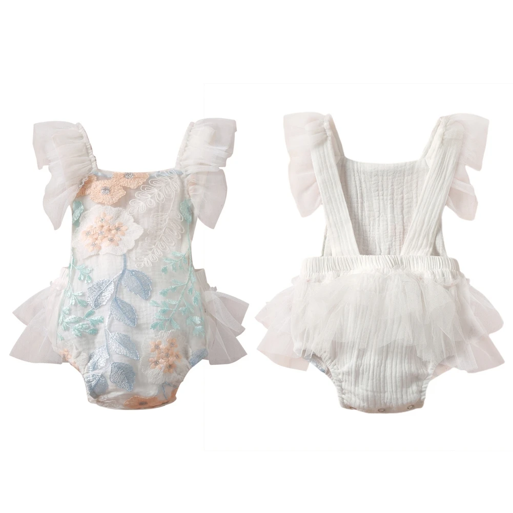  Rompers For Baby Girl Infant  Embroidery Little Daisy Romper Dress Sweet Fly Sl - £60.96 GBP