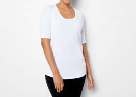 Susan Graver Weekend Essentials Cool Touch U-Neck Top White, Large - £15.81 GBP