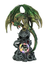 Scratch &amp; Dent Green Dragon Perched On Skull Statue Multicolored LED Lights - $31.74